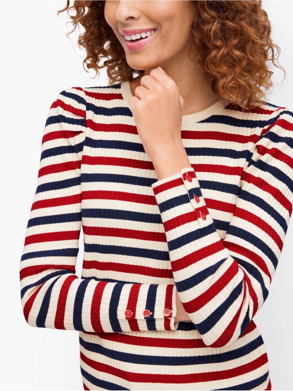Talbots Navy, Red & Cream Striped Crew Sweater